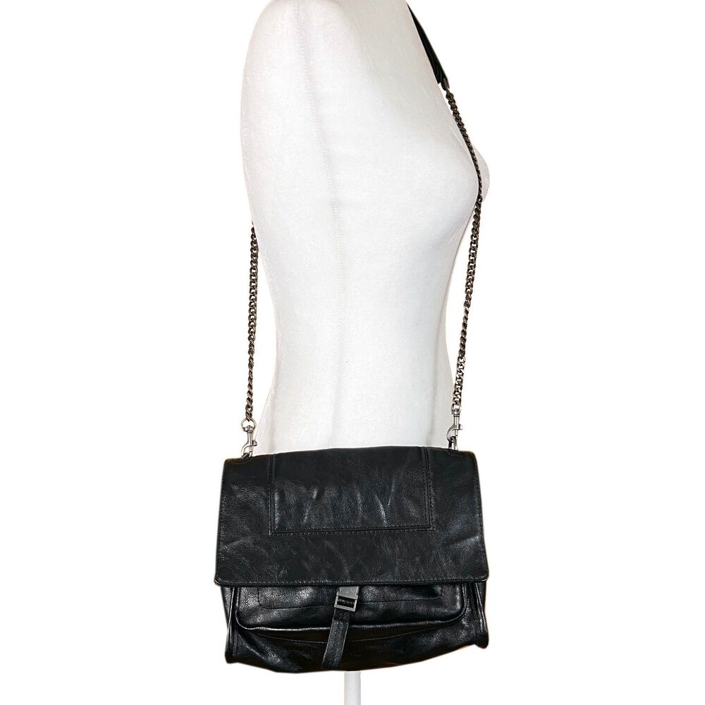 Zara Black Wrinkle Effect Rocker Crossbody Bag Adjustable Gunmetal Chain Strap